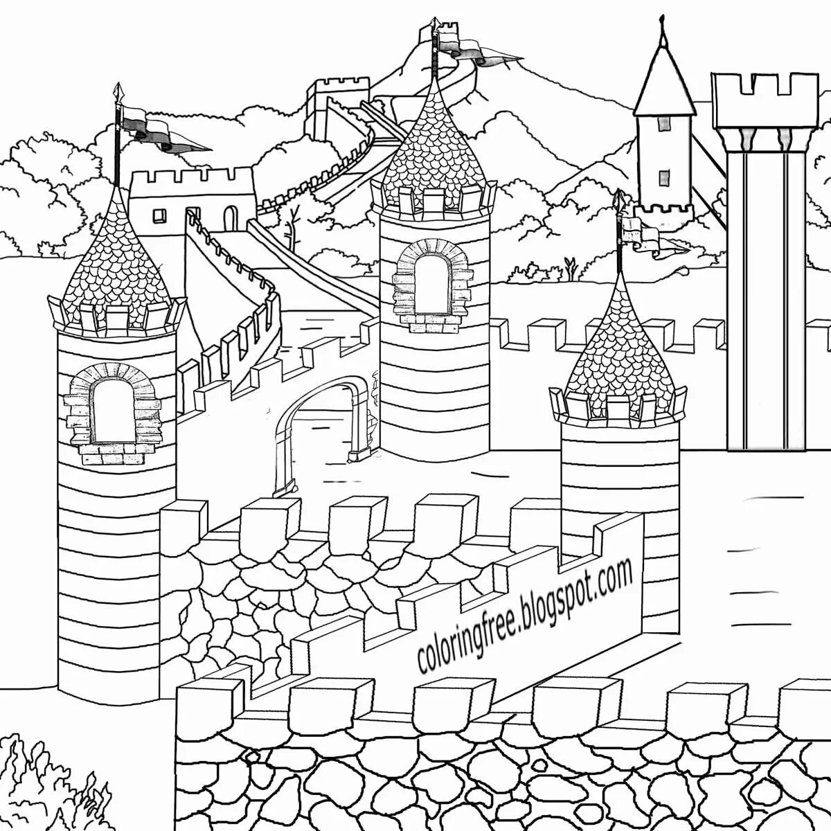 Раскраска замок. Средневековый замок раскраска. Крепость раскраска. Самка раскраска.