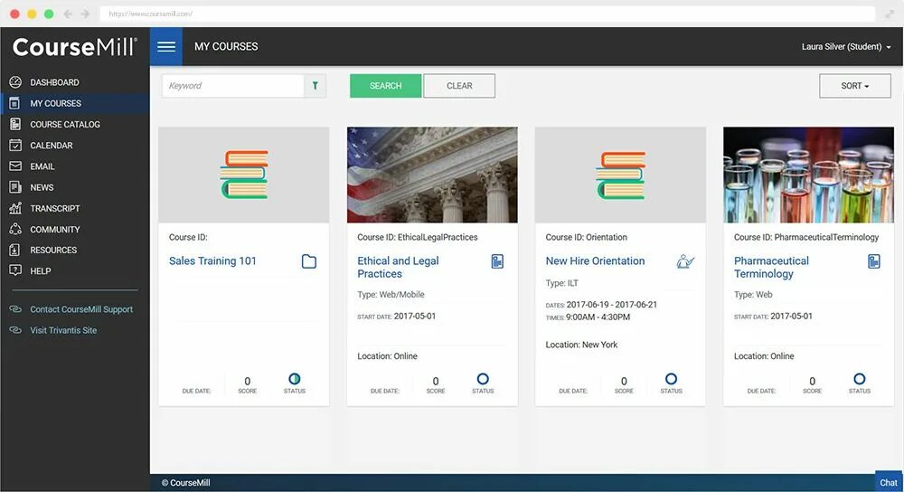Student dashboard. Learning management system interface. learner dashboard.