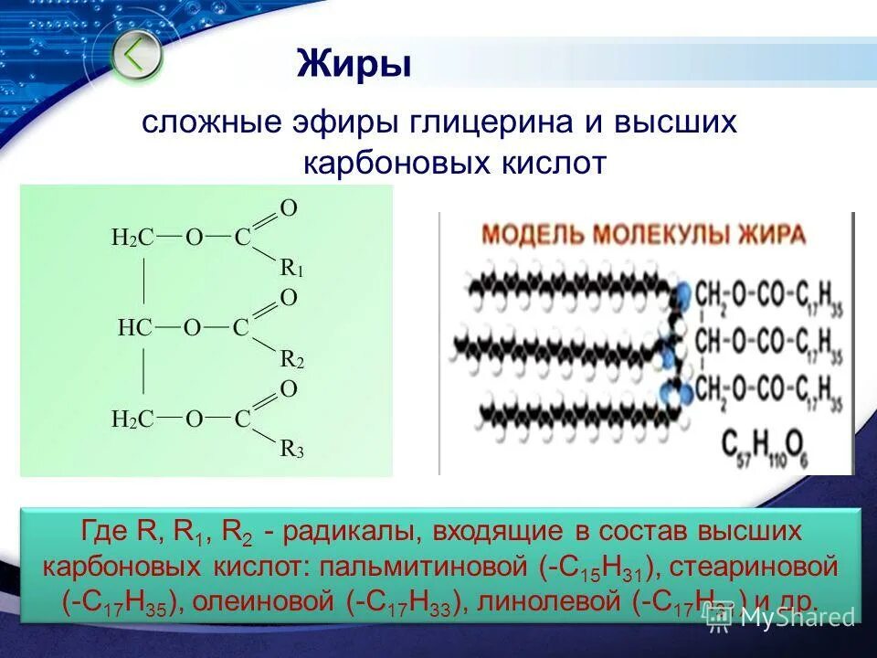 Сложные эфиры жиры общая формула. Высшие сложные эфиры. Высшие сложные эфиры. Жиры как сложные эфиры глицерина и карбоновых кислот. Формулы представителей сложных эфиров и жиров.
