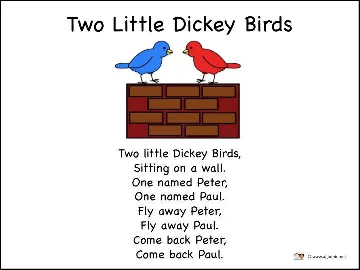 Two little words. 2 Little Dicky Birds. Birds poem for Kids. Two little Dickie Birds. Poems about Birds for Kids.