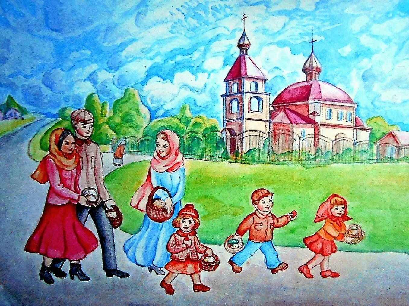 Воскресная 4 1. Праздник рисунок. Православные иллюстрации. Праздник в городе рисунок. Детские рисунки.