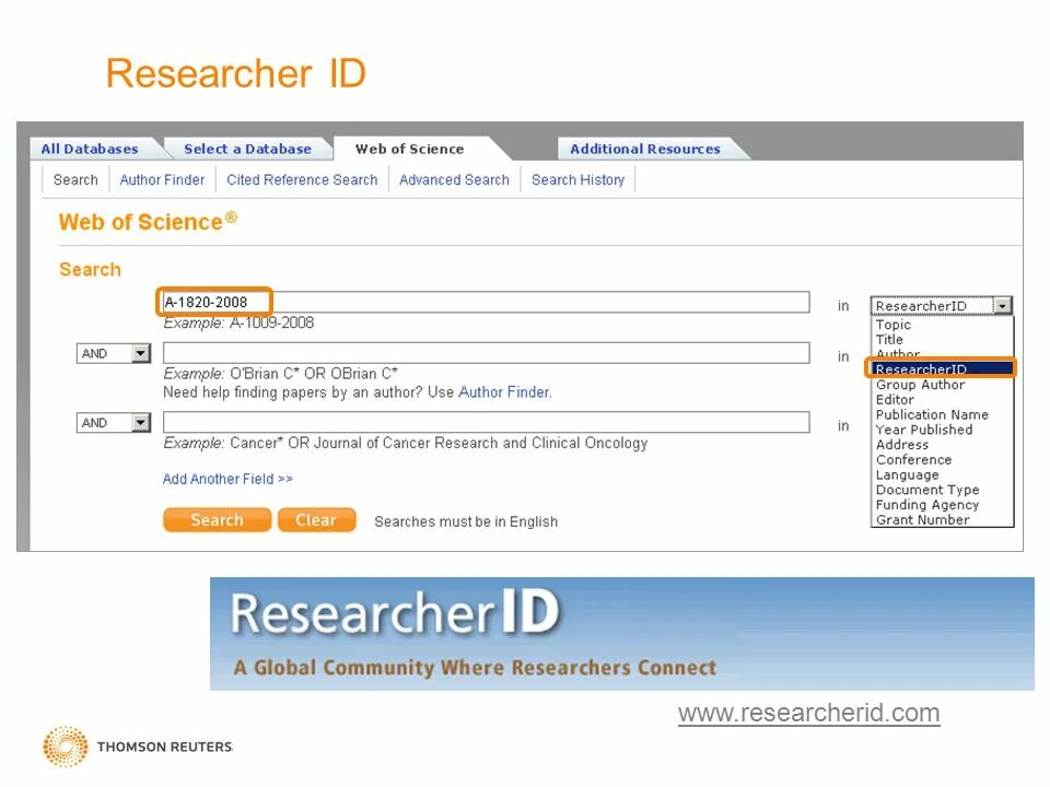 Web of science поиск автора без регистрации. Идентификатор автора. wos researcher id. researcher id как узнать свой. web of science.