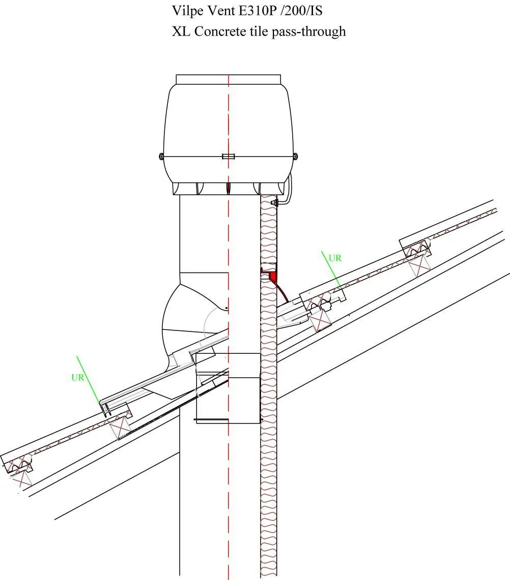Схема монтажа выхода вытяжки Vilpe. Узел прохода трубы 110 мм из полипропилена через кровлю, фановая труба. Узел прохода фановой трубы через скатную кровлю. Гидроизоляция вытяжной труба канализационный 110. Вентиляционная труба установить