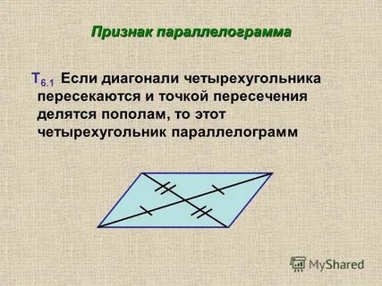 Четырехугольник диагонали точкой пересечения делятся пополам