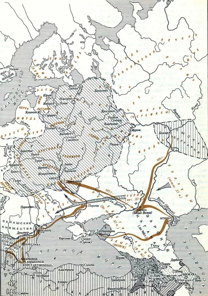 Походы киевских князей контурная карта 6 класс