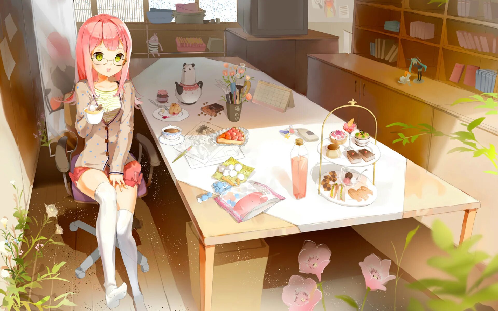 Тянка на столе. Тянка на столе. Тян за столом. Тянка на столе. Kimishima ao otome ga tsumugu koi no canvas.