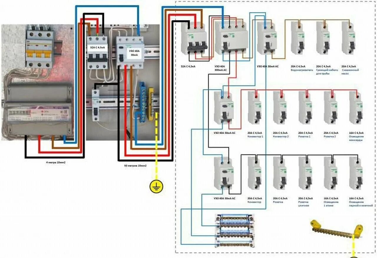 Схема сборки автоматов. Схема распределительного электрощита на 380 вольт. Распределительный щит в частном доме 3 фазы схема подключения. Схема распределительного щита 380в. Схема подключения распределительного щита на 380.