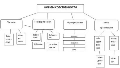 Изобразите в виде схемы формы собственности