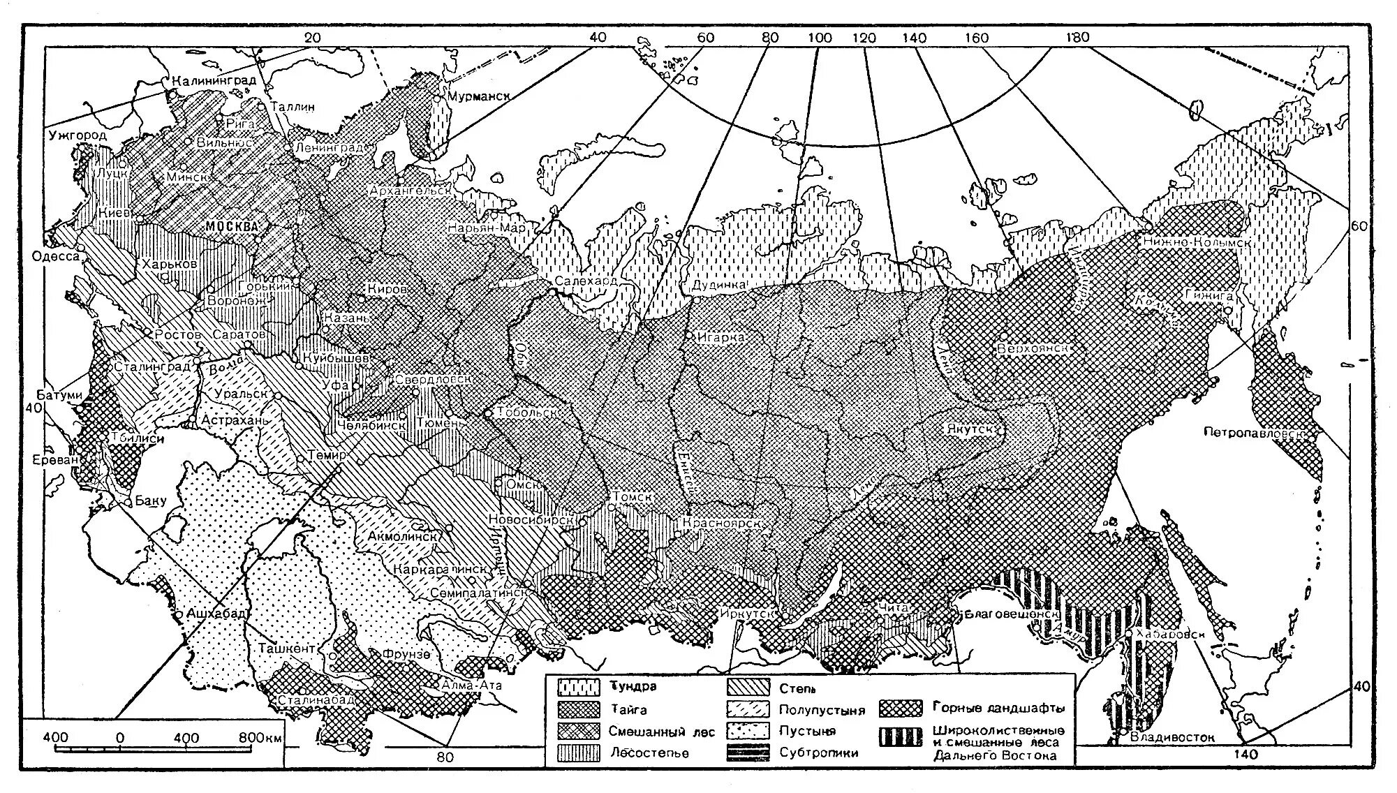 Нанесите на контурную карту лесостепную и степную