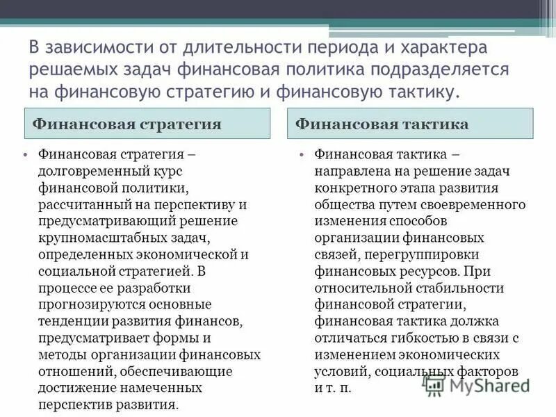 Финансовая стратегия и тактика. Финансовая стратегия и финансовая тактика. Стратегия и тактика финансовой политики. Финансовая стратегия государства.