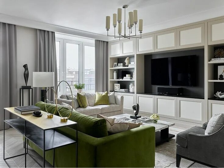 Luxurious modern kitchen-living room in silver tones from IDOL DESIGN Studio fro