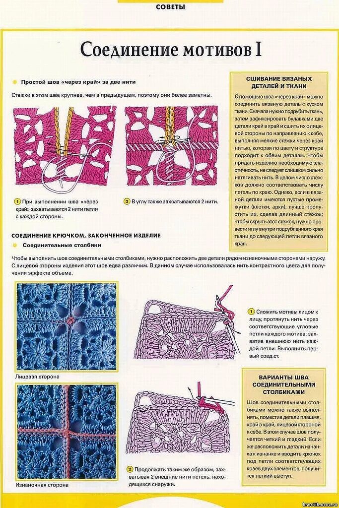 Соединить квадраты крючком красиво. Способы соединения мотивов в вязании крючком. Способы соединения мотивов связанных крючком. Методы соединения мотивов крючком. Соединение мотивов столбиками с накидом.