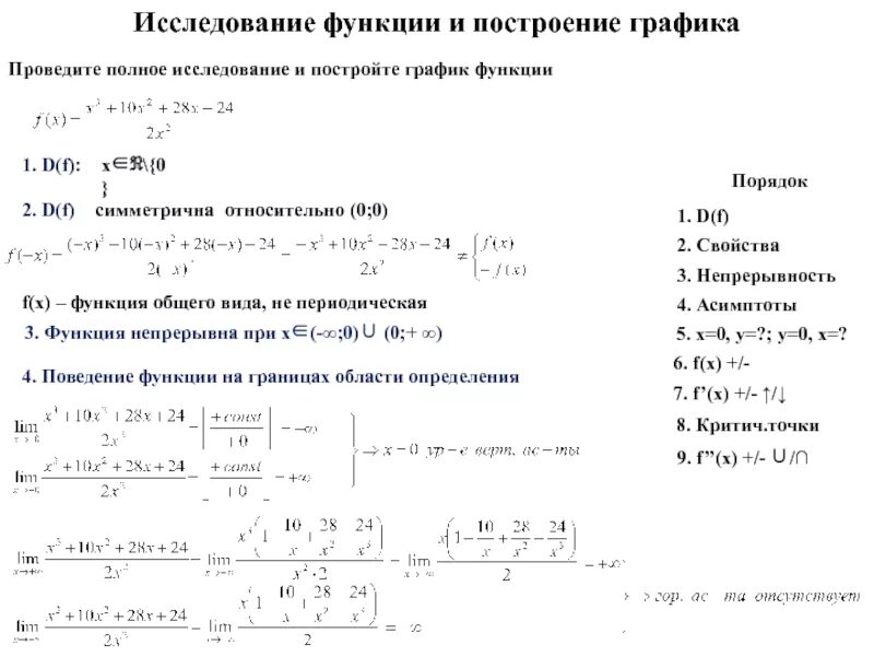 Исследование функции и построение графика