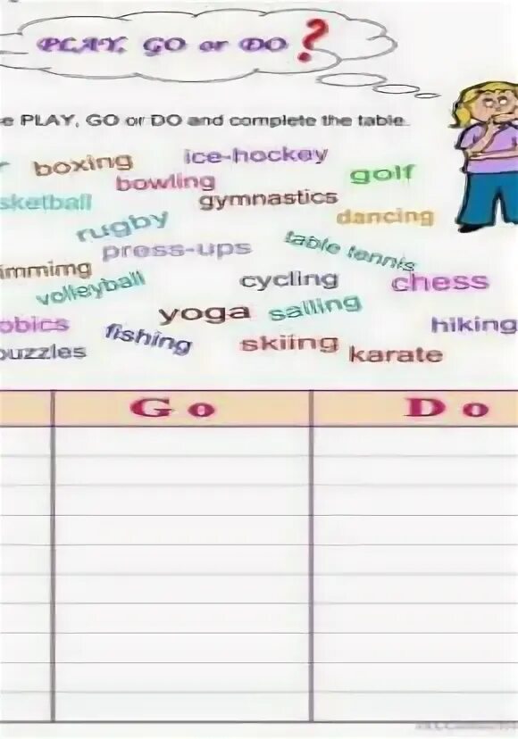 Go play do use. Decide whether to use play go or do and complete the table. английский язык пятый класс decide whether to use play , go or do and complete the table. go or do. complete the table. заполните таблицу. sports do go play.
