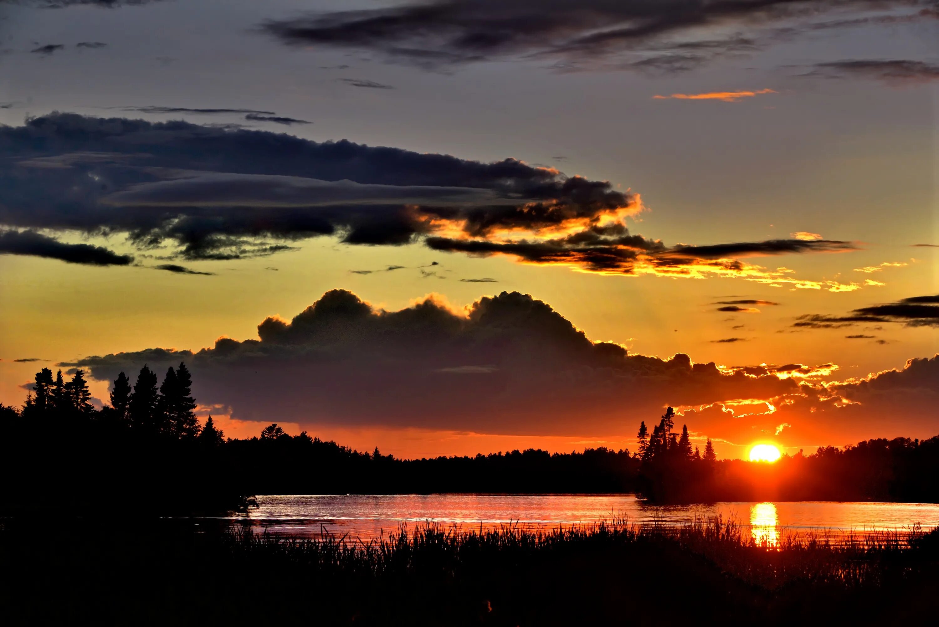 Летний вечер гаснет в засыпающем. Вечерний закат. Закат на озере. Красивый закат на озере. Вечерний пейзаж.