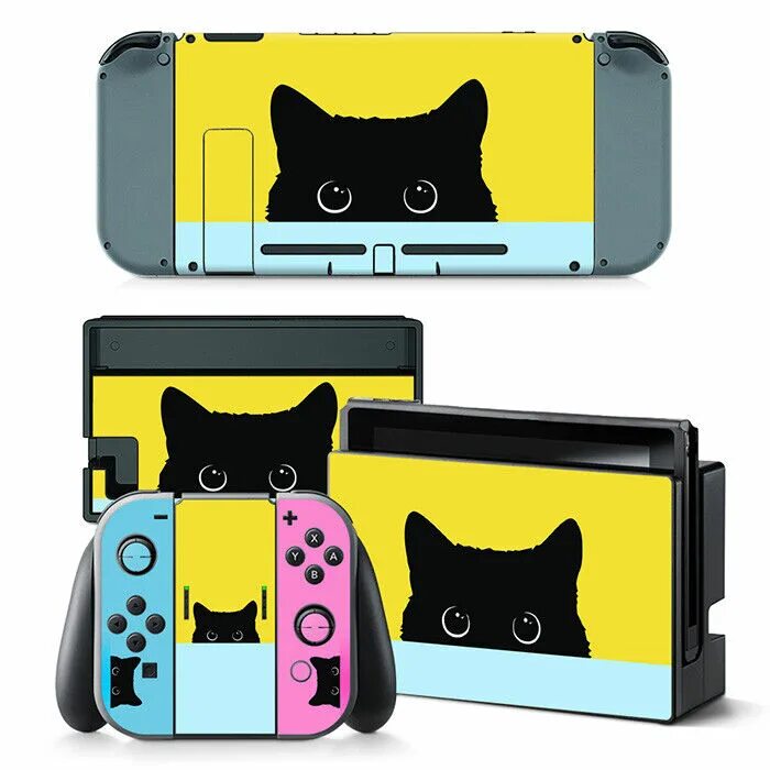 Nintendo Switch Yellow Cat. Котик с Нинтендо. Пластиковый чехол с котиками для консоли Нинтендо. Котенок с приставкой. Nintendo cat