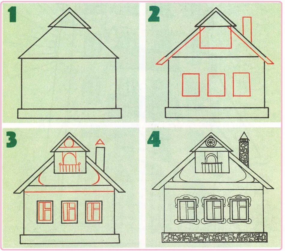Домик рисунок. Поэтапное рисование домика. Домик для рисования. Рисование для детей дом пошагово. Дома рисовать 4