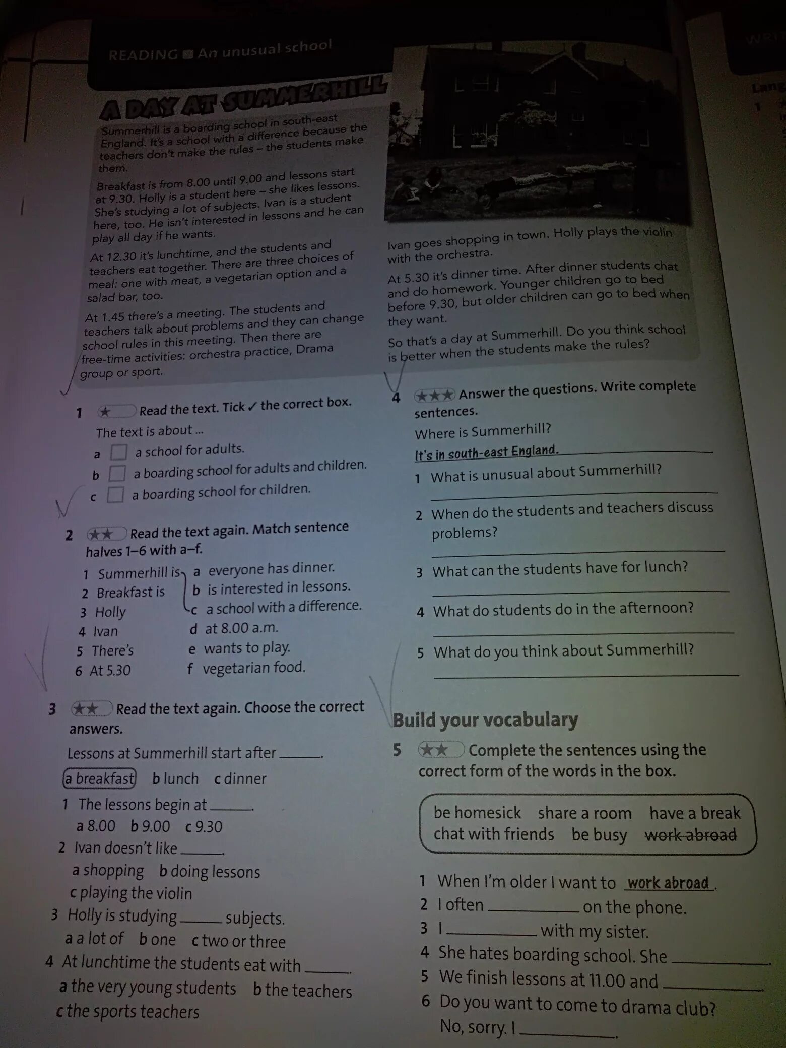 Tick the correct Box. Read the text again and answer the questions. Read the text and complete the sentences. Read the text again and complete the sentences. Answer the questions in complete sentences