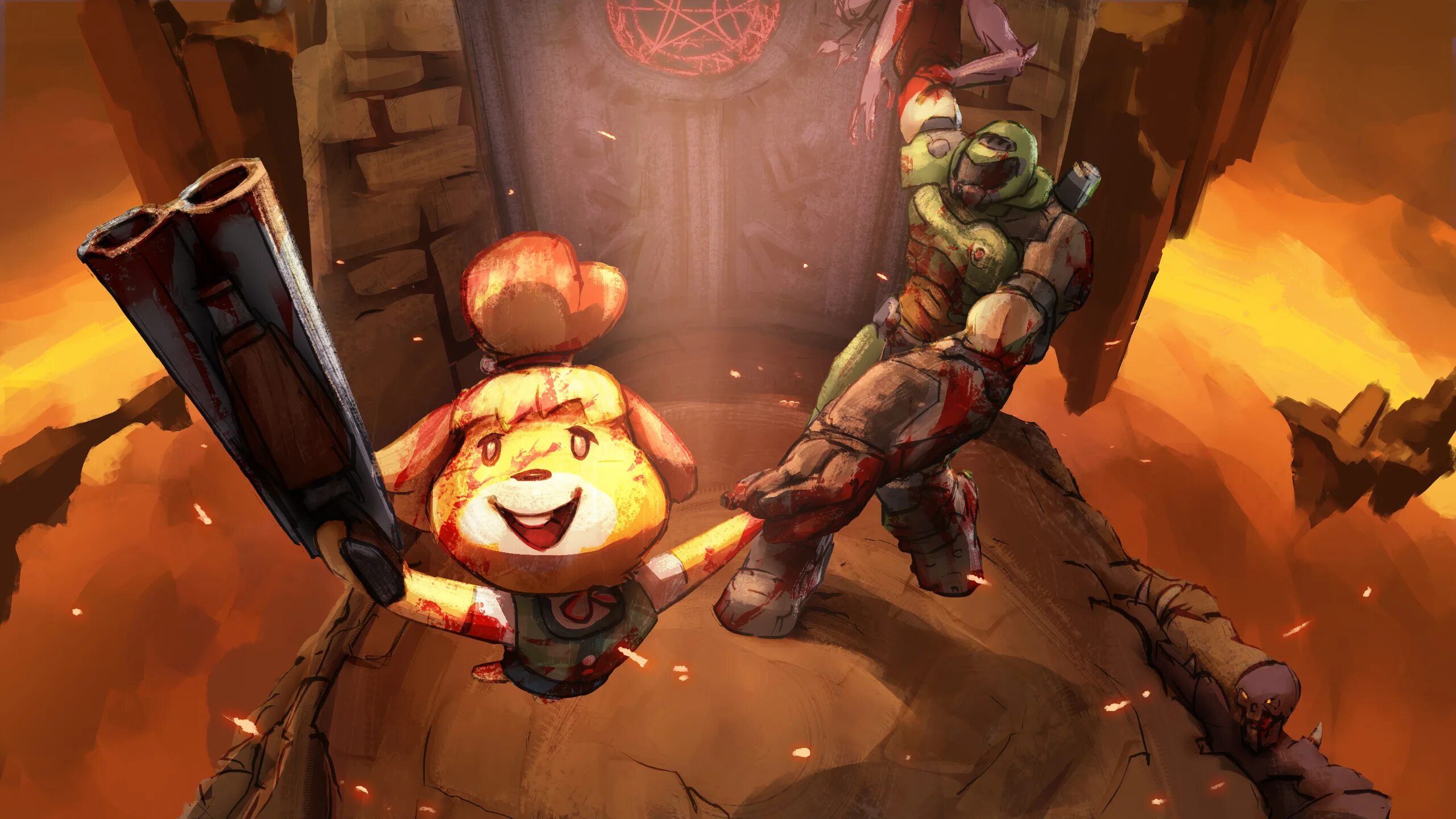 Doom animals. Natalia Natchan Doom Crossing. Изабель Doom. Animal Crossing Изабель и Doomguy.