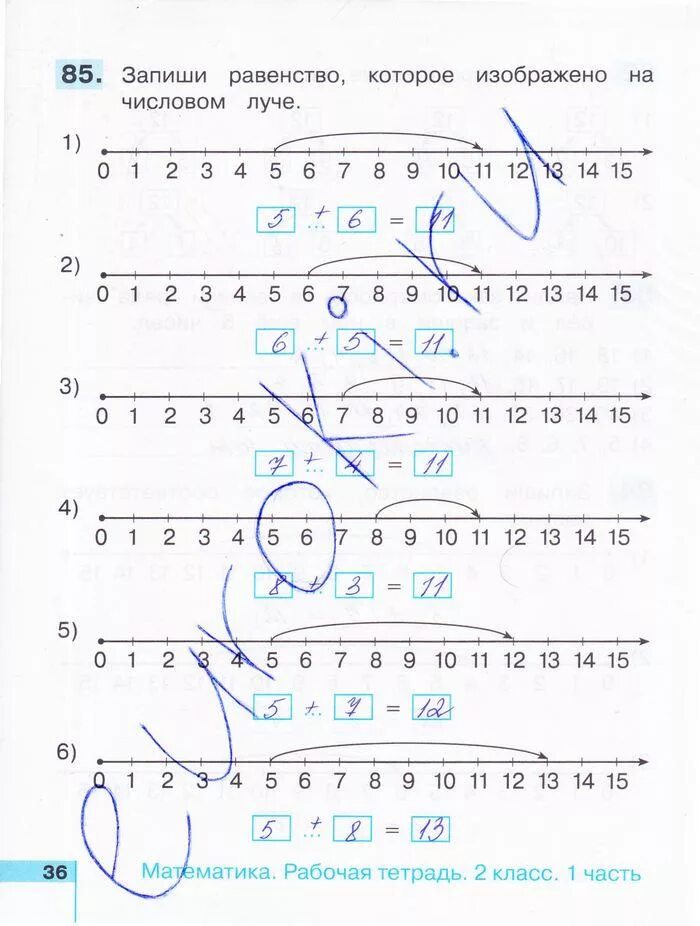 Математика рабочая тетрадь 2 стр 36. Гдз по математике 2 класс рабочая тетрадь стр 36. Математика 1 класс рабочая тетрадь 2 часть стр 36. Математика 2 класс рабочая тетрадь страница 36. Запиши равенство которое изображено на числовом Луче.