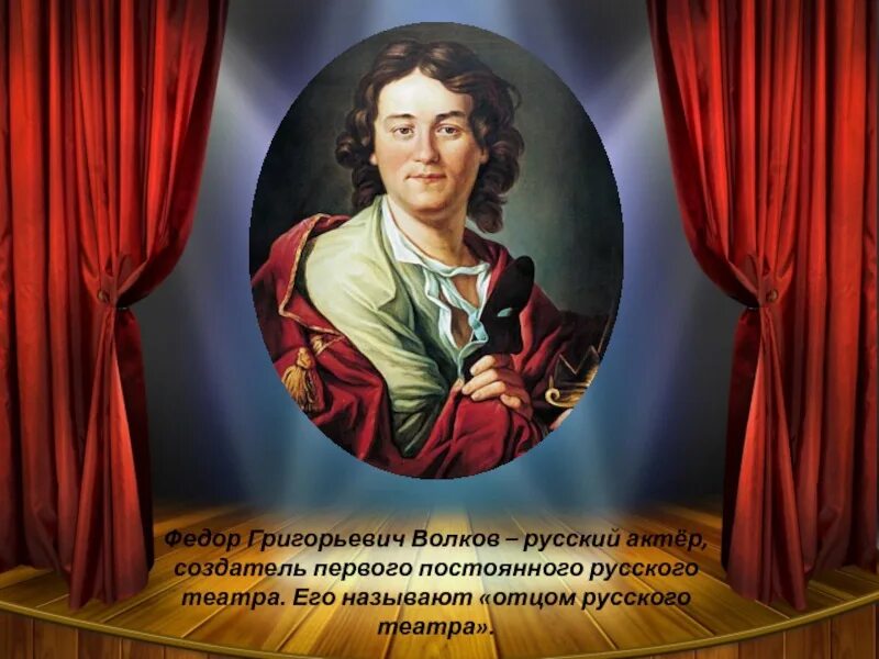 Основателем русского театра считается. Фёдор Григорьевич Волков театр. Волков первый русский театр. Фёдор Волков основатель русского театра Ярославль.