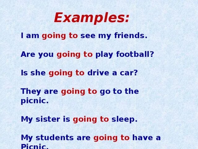 Предложения с to be going to. Вопросительные предложения с to be going to. Конструкция to be going to. Предложения с be going to примеры.