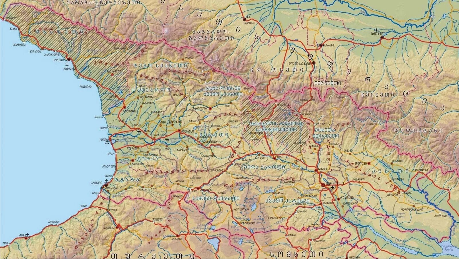 Карта грузии подробная на русском. Рельеф Грузии карта. Физическая карта Грузии подробная. Горы Грузии на карте. Физическая карта Грузии рельеф.