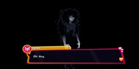 A screenshot from Date Everything! where Skips is greeting the player. 