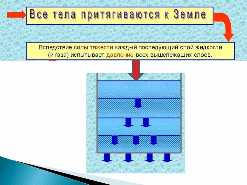 Давление в жидкости и газе конспект. Давление в жидкости и газе расчет давления. Давление на стенки сосуда. Давление жидкости на дно и стенки сосуда. Формула для вычисления давления внутри жидкости.