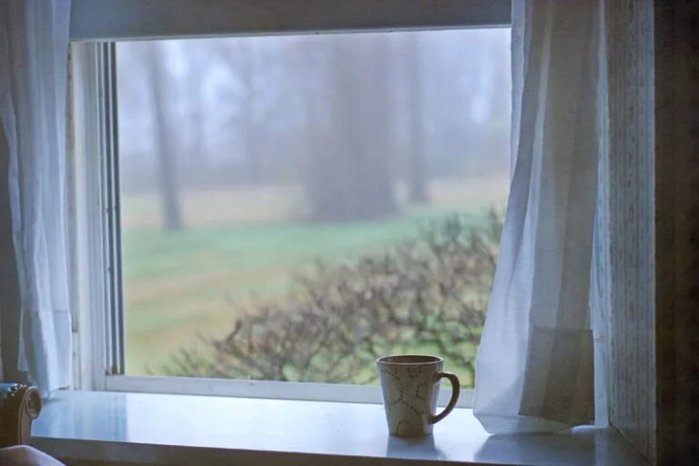 Утро туманно украшена снежинками книги собраны. Пейзаж за окном. Окно туман. Утреннее окно. Солнце в окне.