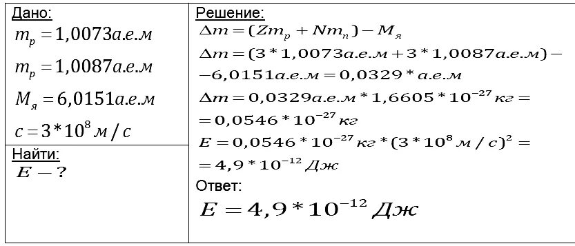 Энергия связи ядра лития 6 3