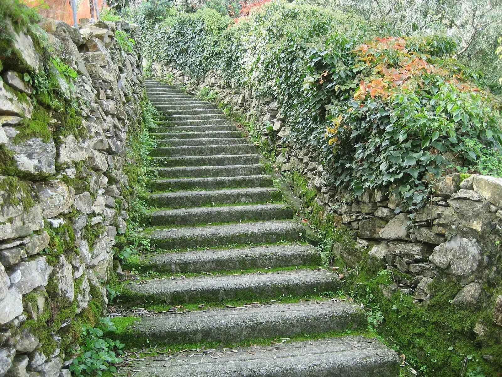 Каменная лестница Гарибальди. Каменные ступеньки. Старая лестница. Лестница вверх.