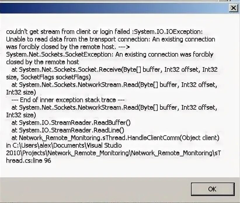 System ioexception. Unable to read data from the transport. Net.WEBEXCEPTION. SOCKETEXCEPTION 10061. The Remote host closed the connection.