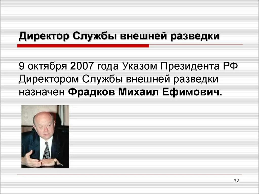 Внешняя разведка возглавляет. Начальник СВР. СВР РФ.