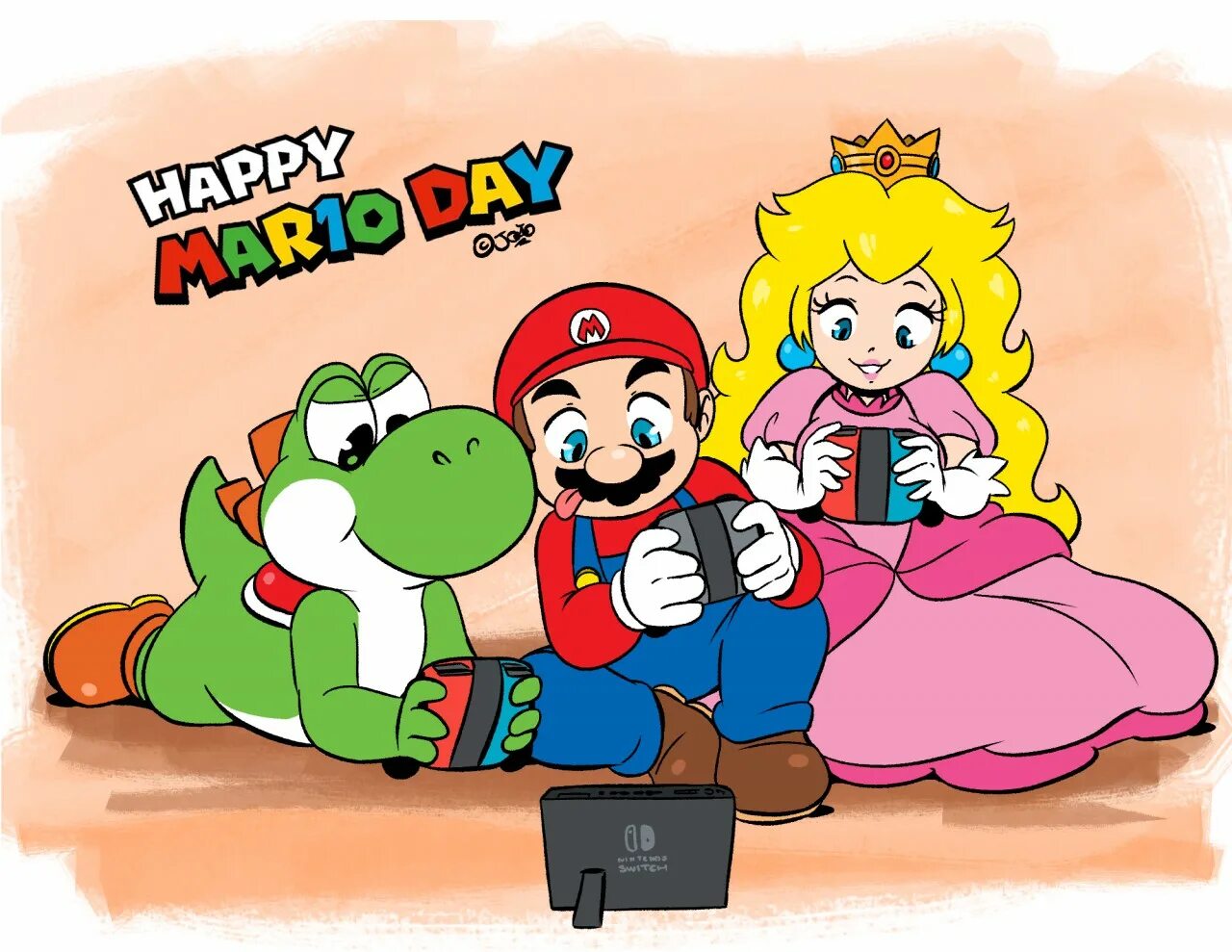 Mario day. Мама Марио. Хэппи Марио дей. День Марио (mar10 Day). Mario Yoshi and Princess Peach.