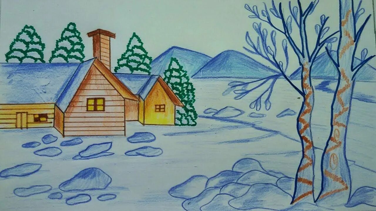 Как нарисовать зиму легко