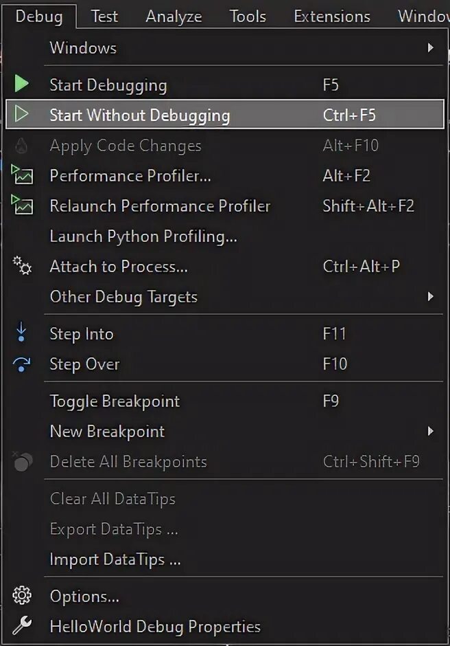 Start debugging. Start debugging