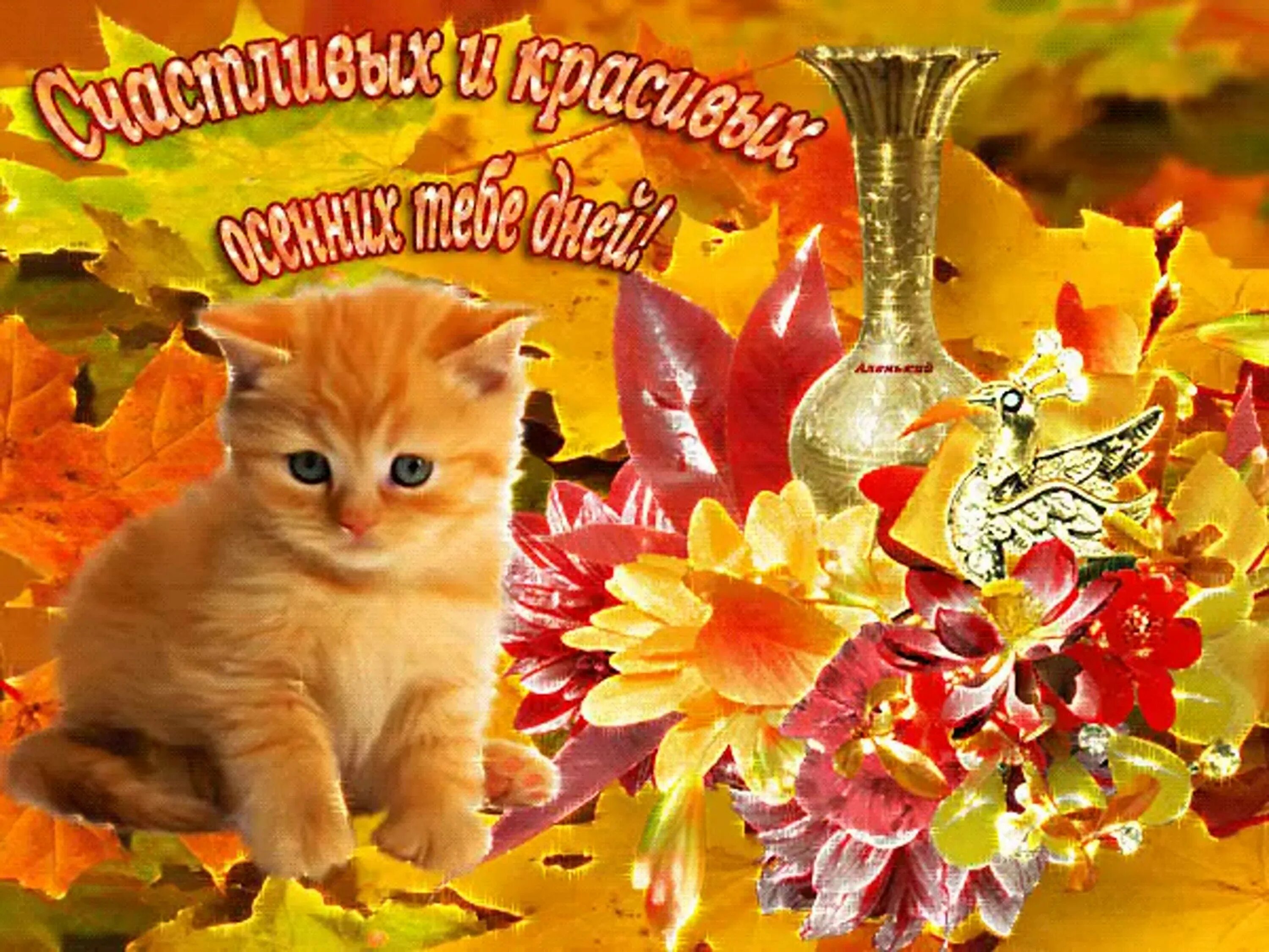 Осенний день картинки с пожеланиями. Красивой и счастливой осени. С первыми осенними выходными. С первым днем осени котики. С первым днем осени с котятами.