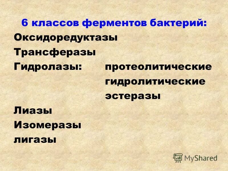 6 классов ферментов