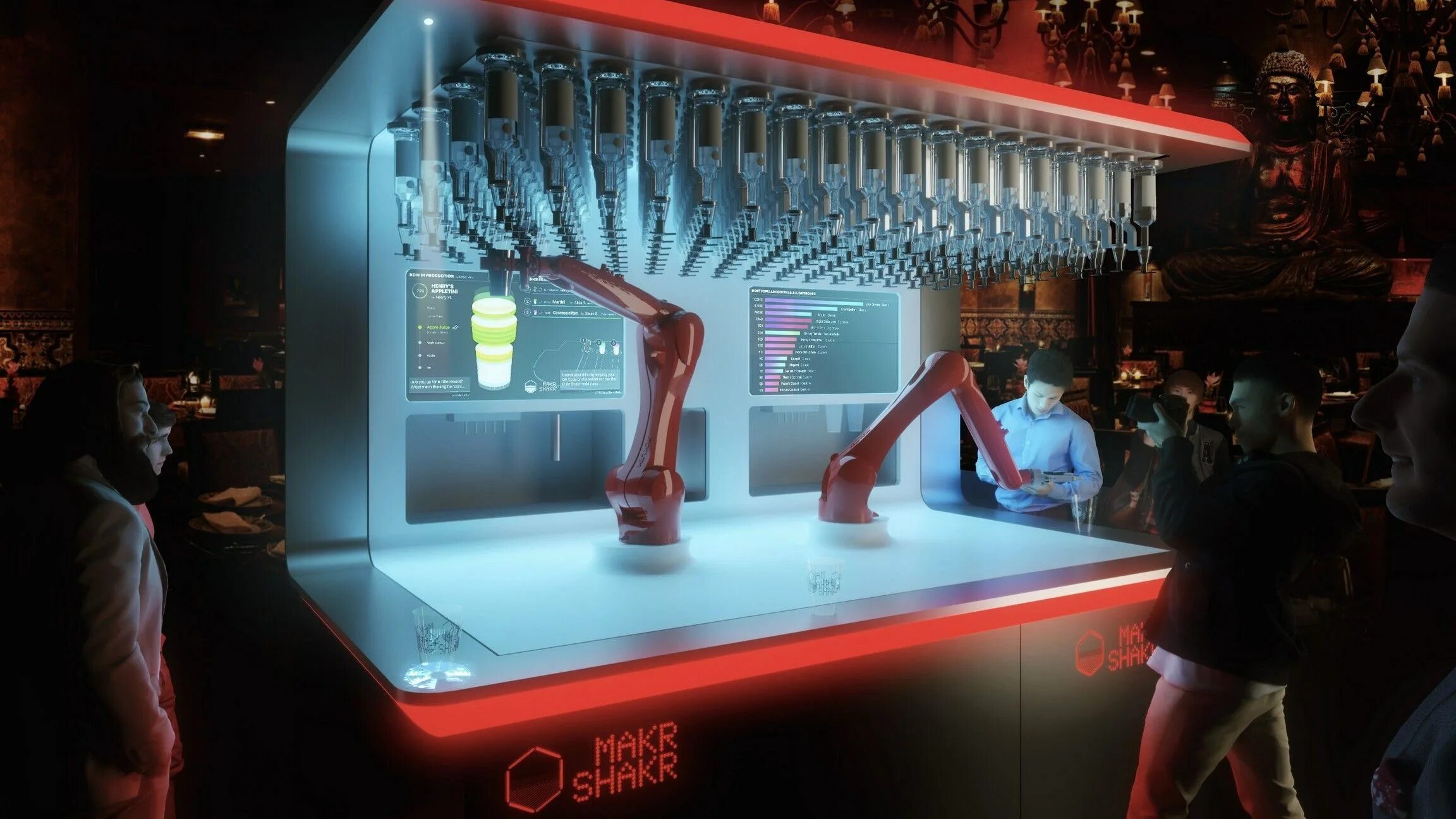 Робот бармен Nino. Роботизированный бар. Интерактивный бар. Робот с коктейлем.