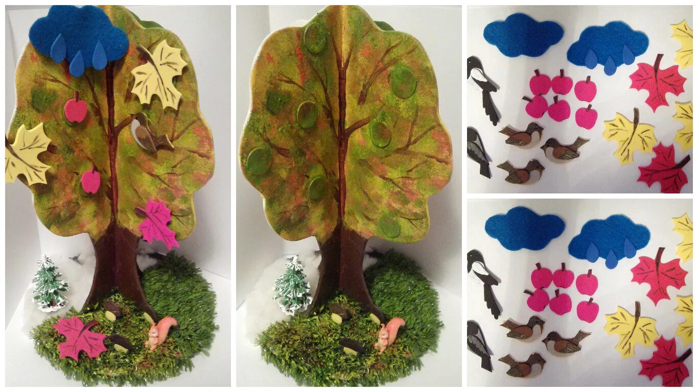 сезонное дерево в доу. поделка дерево. сезонное дерево из фетра. объемная декорация 3д дерево "времена года", 980х875х875 мм. сезонное дерево из фетра.