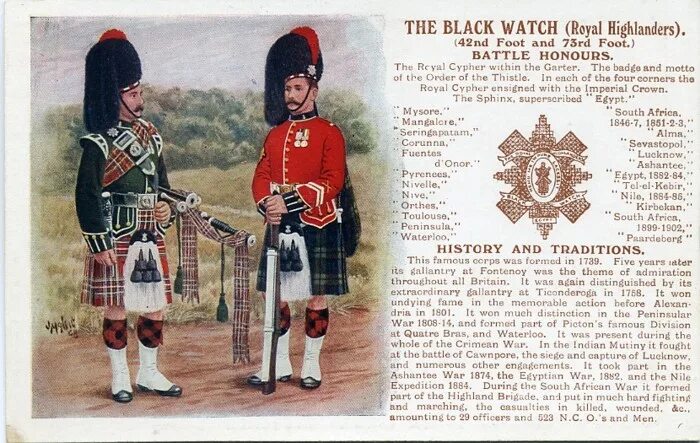 History and traditions. The Black watch of the Royal Highland Regiment. 42nd Royal Highland. 42 Полк шотландцев черная стража флаг.