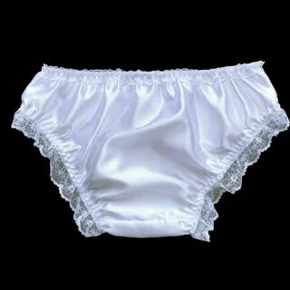 White Satin Frilly Lace Sissy Panties.