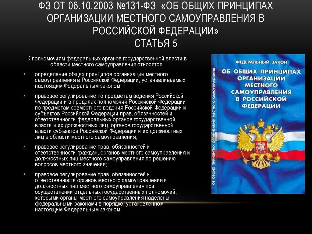 Федеральный закон от 06.10.2003 n 131-ФЗ. Организация местного самоуправления в Российской Федерации. Закон об общих принципах организации местного самоуправления. ФЗ 131.