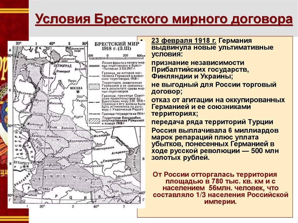 Брестский мир был подписан в каком году. Брестский мирный договор 1918. основные положения брестского мира 1918. карта россии 1918 года после брестского мира. брестский мир 1918 условия.