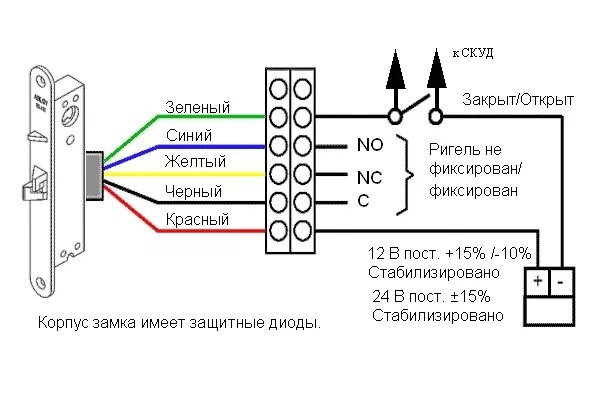 Схема подключения врезного электромеханического замка. Схема подключения электромеханической защелки. Схема подключения Эл.замка. Замок Abloy el560 схема подключения.