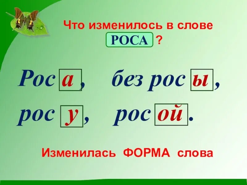 Окончание слова росло. Форма слова роса. Пары форм слова. Значение слова роса. Формы слова игра.