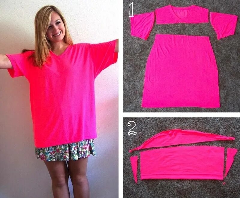 Идеи для шитья одежды. Платье из старой футболки. Вещи из старых футболок. Переделка из футболки в платье. Необычная одежда простой крой.