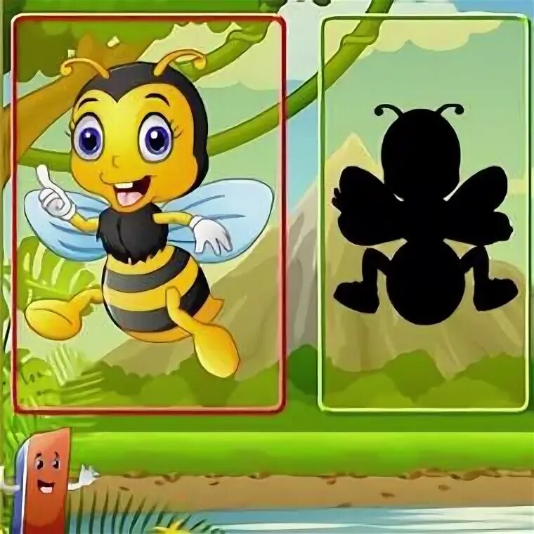 Игра две плитки. Shadow matching insects.