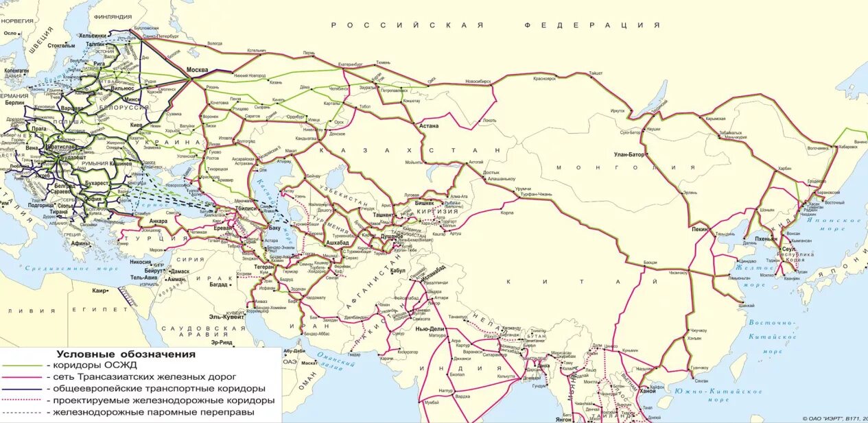 Карта железных дорог Евразии со странами крупно. Карта ЖД дорог Азии. Транспортные коридоры ОСЖД карта. Карта железных дорог России и Азии.